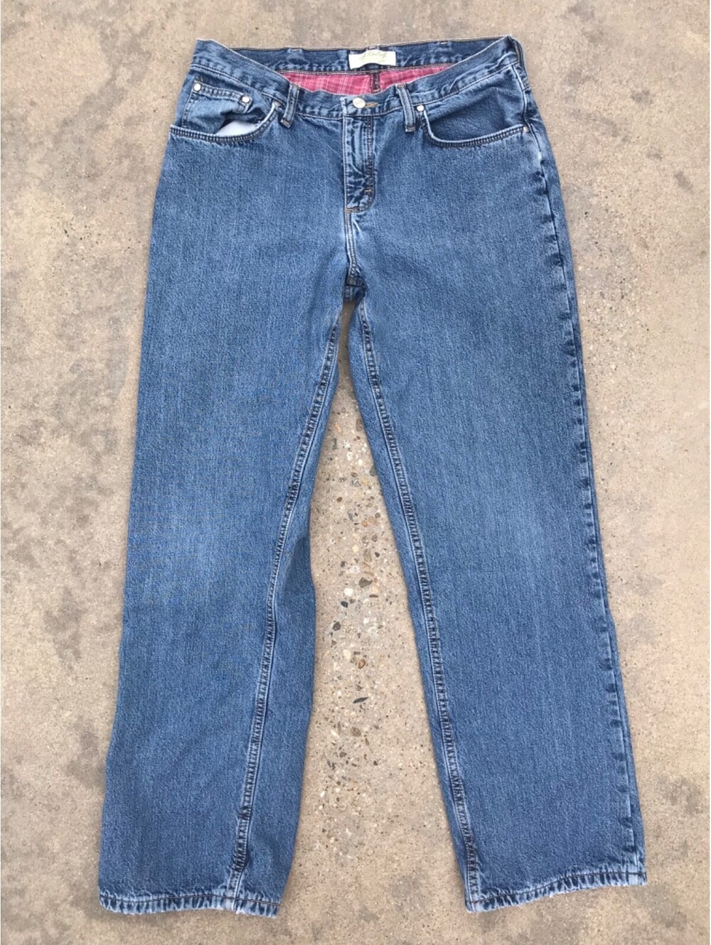 Womens Flannel Lined Blue Jeans Real as Wrangler 12x32 Pink Plaid Fleece Lined